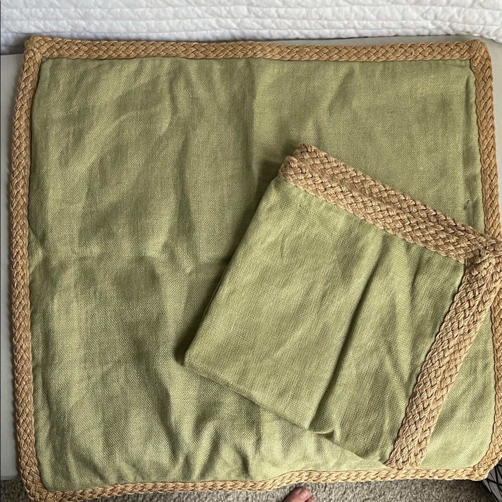 Pottery Barn Olive and Beige Woven Pillow Covers
